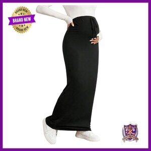 Maternity Maxi Skirt Adjustable Waist Knit Fabric Pencil Style